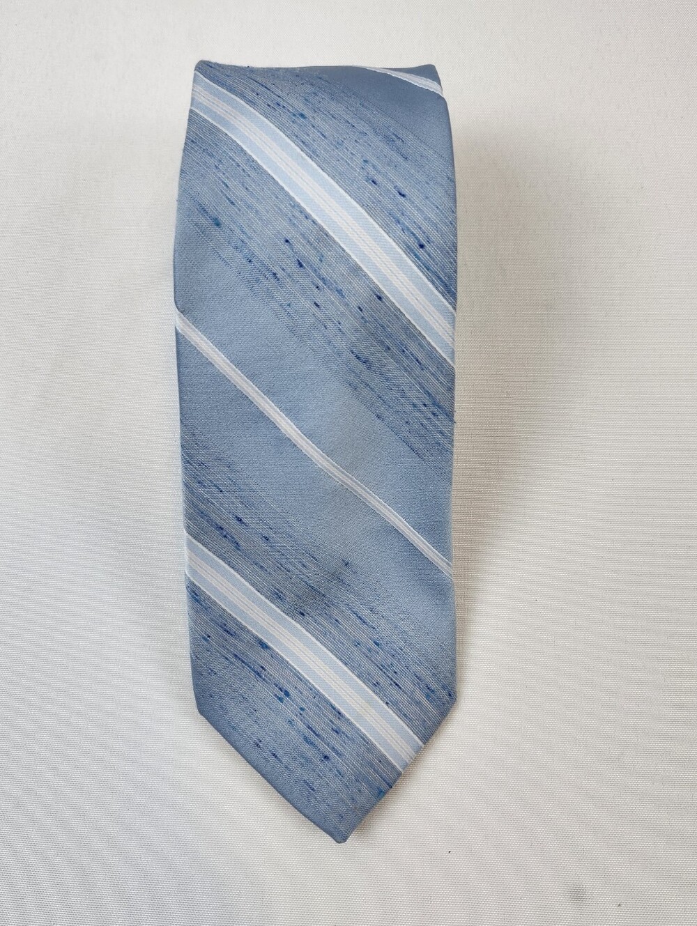 Dino Orsini Textured Blue White Striped Necktie Tie 54" L x 3" W Polyester Silk